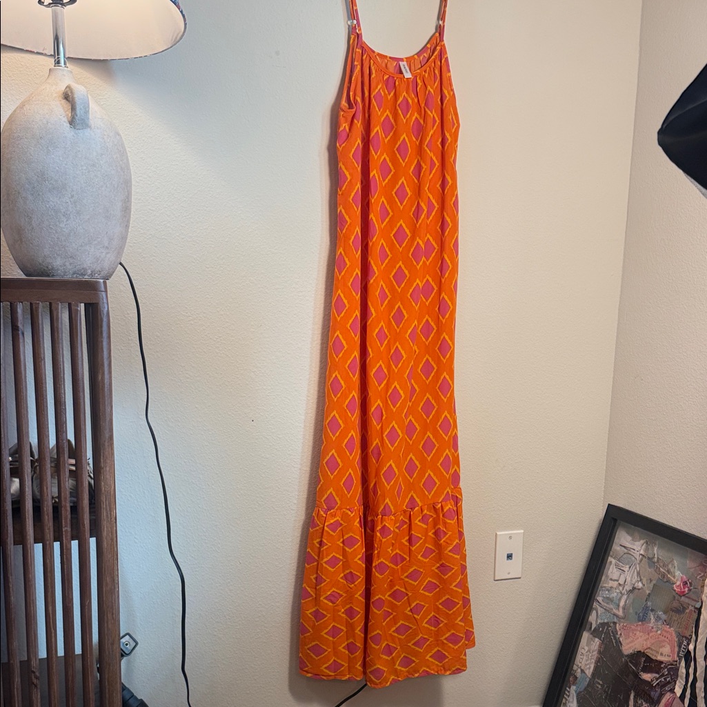 Orange Geometric Maxi Dress Size Medium